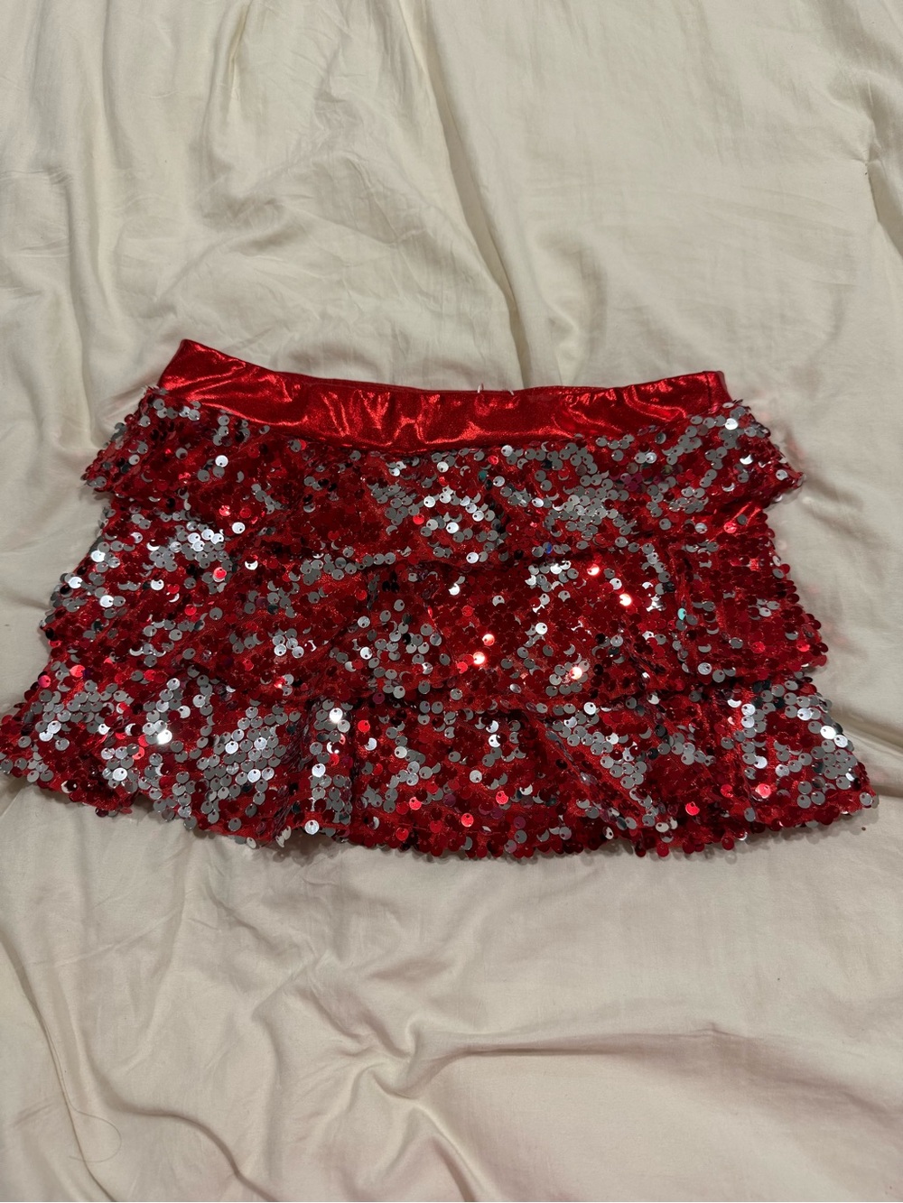 NWT iEFiEL Girls Size 12 Red & Silver Sequin Dance Skort Performance Costume
